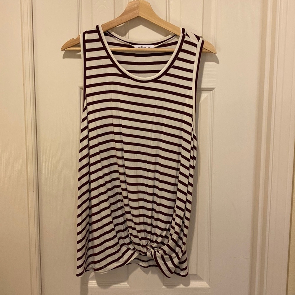 Maroon/cream striped top ~ size L ~ worn once